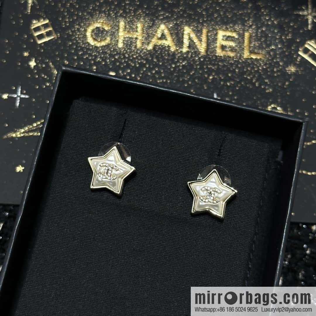 ☀️New ☑️ Chanel C1 double c pentagram ⭐ star stud earrings