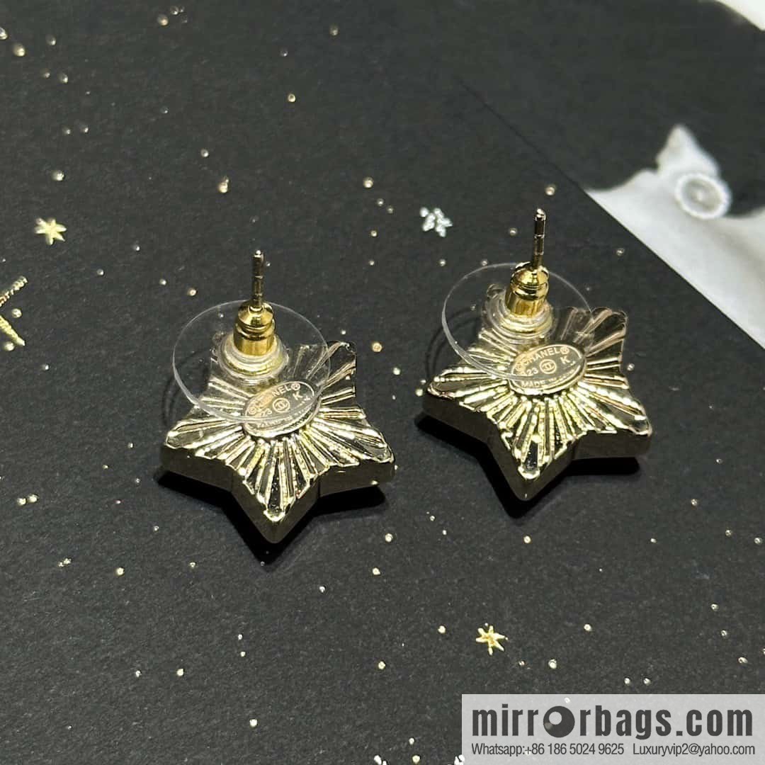 ☀️New ☑️ Chanel C1 double c pentagram ⭐ star stud earrings