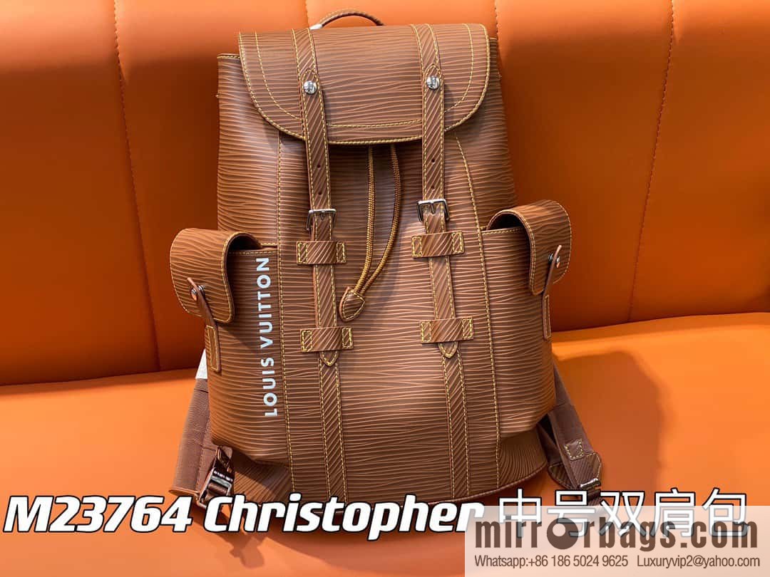 [Original single boutique] M23764 brown letters, full leather epi backpack series Christopher medium backpack M41709