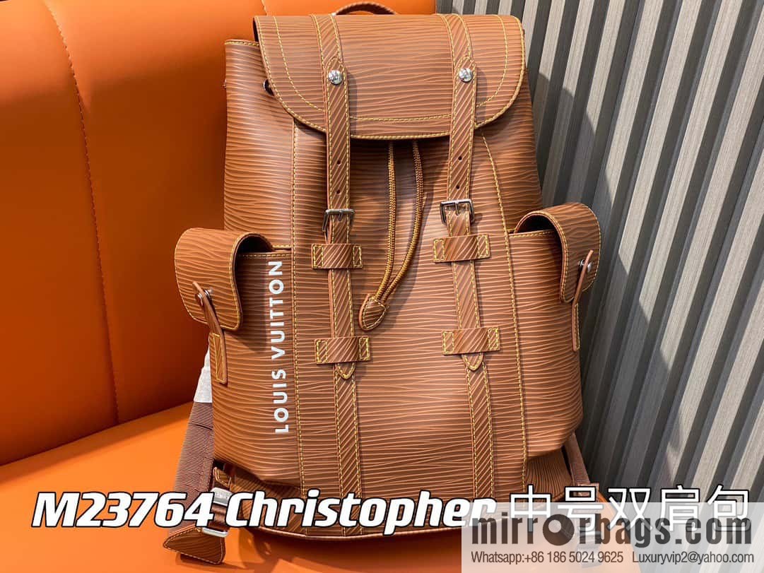 [Original single boutique] M23764 brown letters, full leather epi backpack series Christopher medium backpack M41709