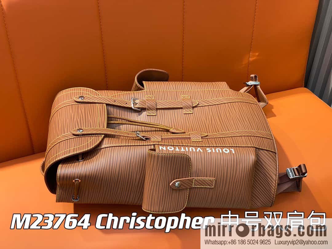 [Original single boutique] M23764 brown letters, full leather epi backpack series Christopher medium backpack M41709