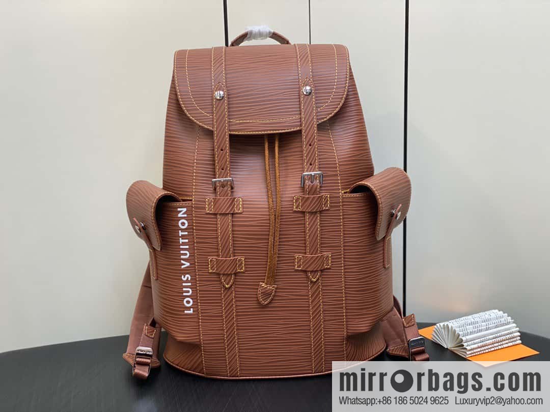 [Original single boutique] M23764 brown letters, full leather epi backpack series Christopher medium backpack M41709