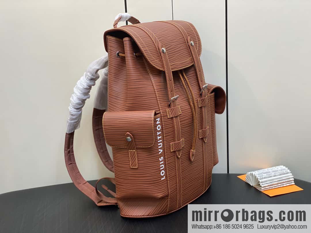 [Original single boutique] M23764 brown letters, full leather epi backpack series Christopher medium backpack M41709