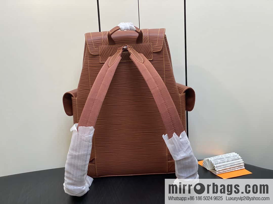 [Original single boutique] M23764 brown letters, full leather epi backpack series Christopher medium backpack M41709