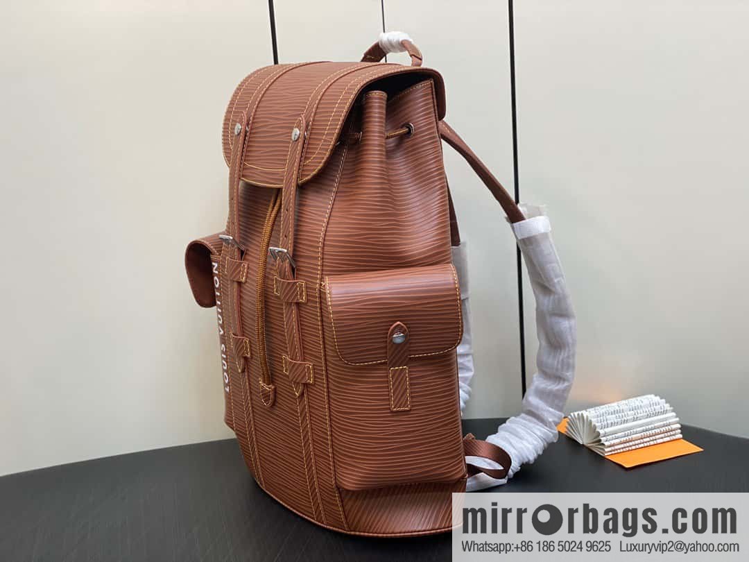 [Original single boutique] M23764 brown letters, full leather epi backpack series Christopher medium backpack M41709
