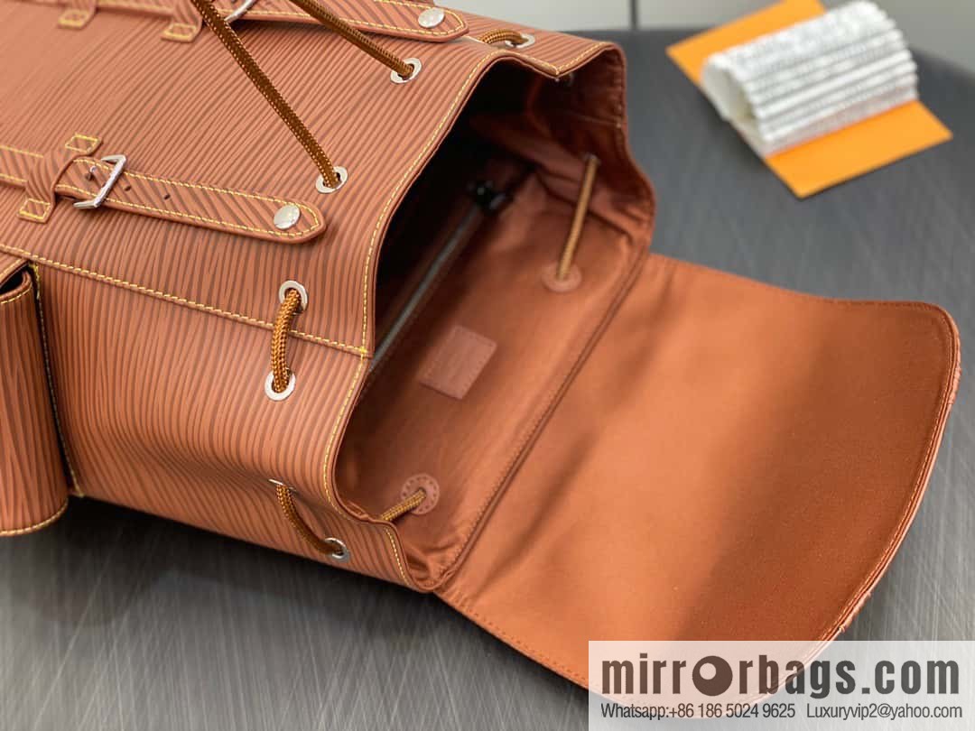 [Original single boutique] M23764 brown letters, full leather epi backpack series Christopher medium backpack M41709