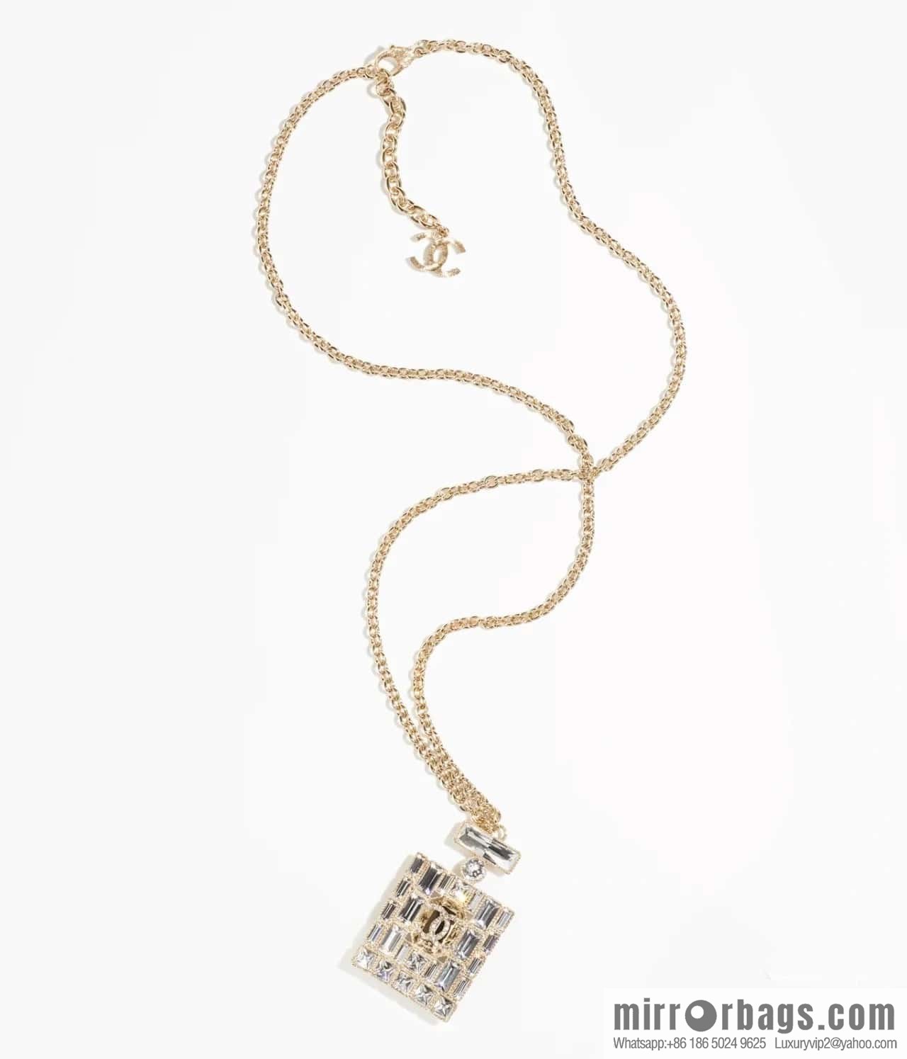 ☀️New ☑️ Chanel double c perfume bottle square diamond long necklace ☀️