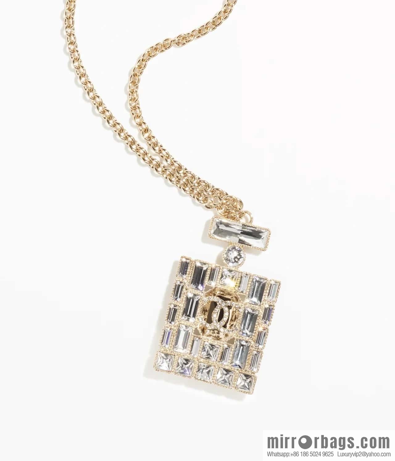 ☀️New ☑️ Chanel double c perfume bottle square diamond long necklace ☀️