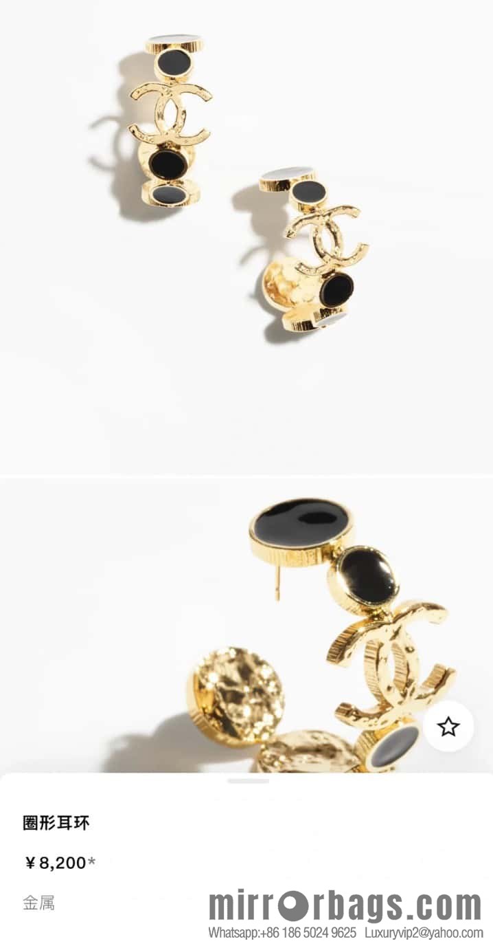 ☀️New ☑️ Chanel C1 double c black round oil stud earrings