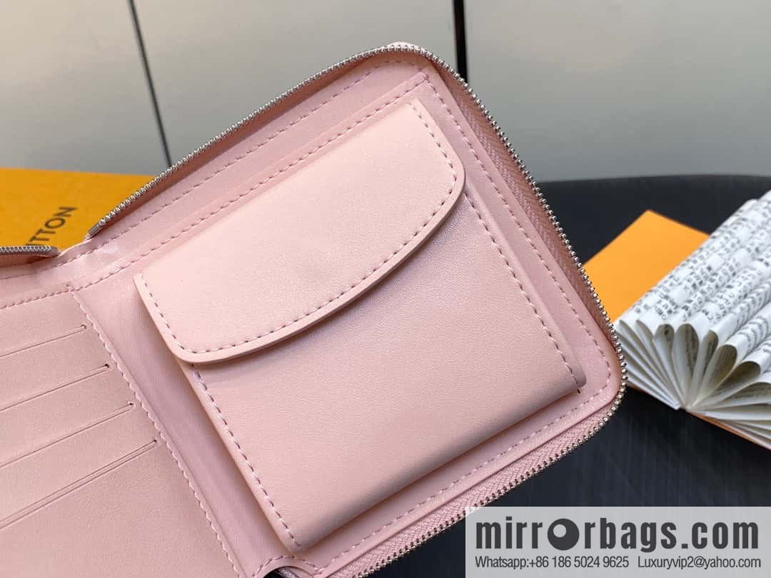 [Original single boutique] M81558 pink full leather zipper wallet series
