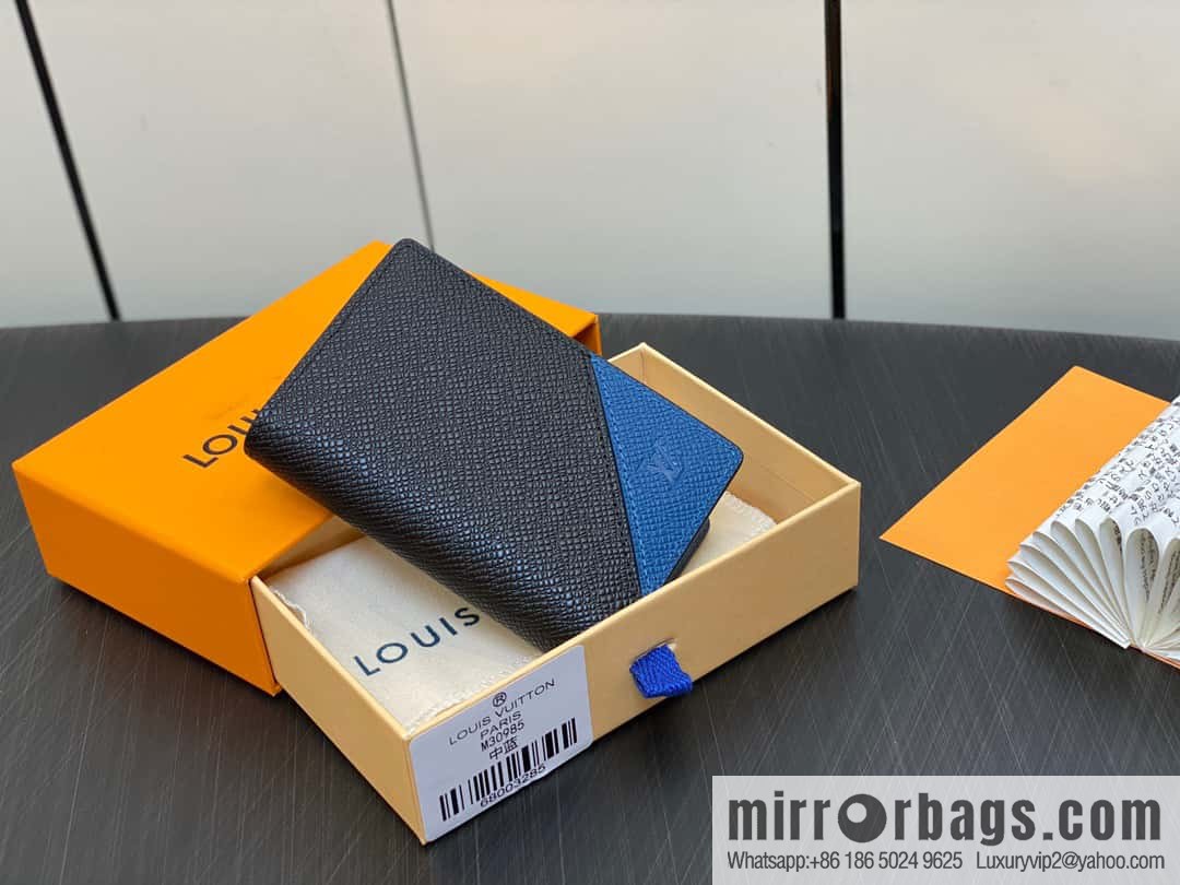 [Original single boutique] M30985 medium blue, full leather card holder wallet series, pocket wallet