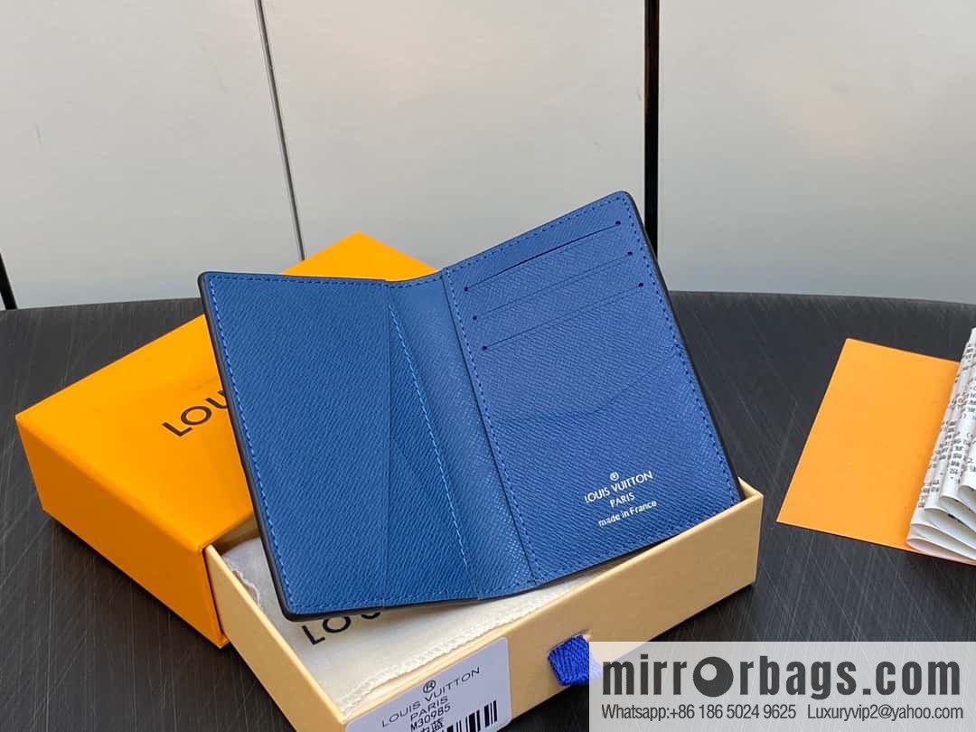 [Original single boutique] M30985 medium blue, full leather card holder wallet series, pocket wallet