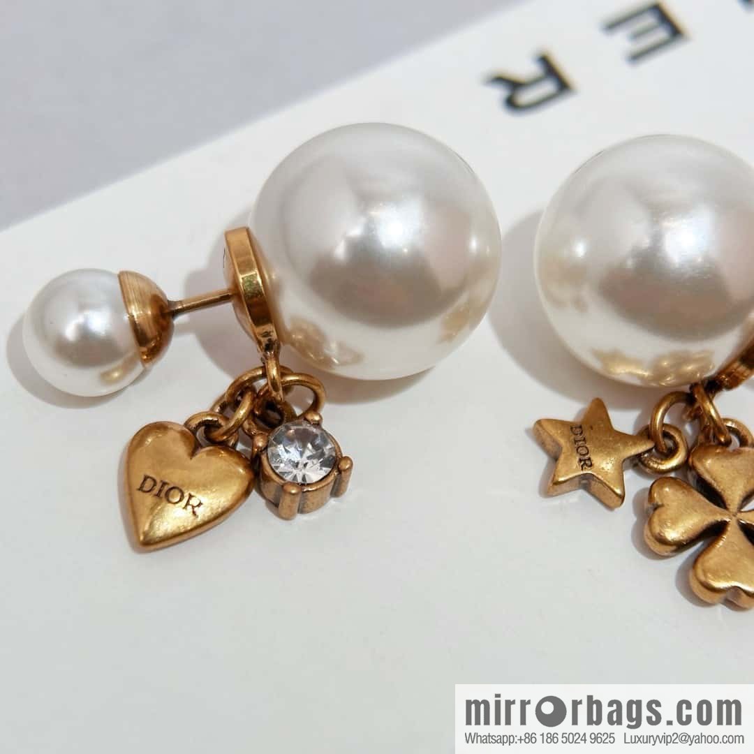 New ☑️ DIOR Dior peach heart love four-leaf clover size pearl stud earrings