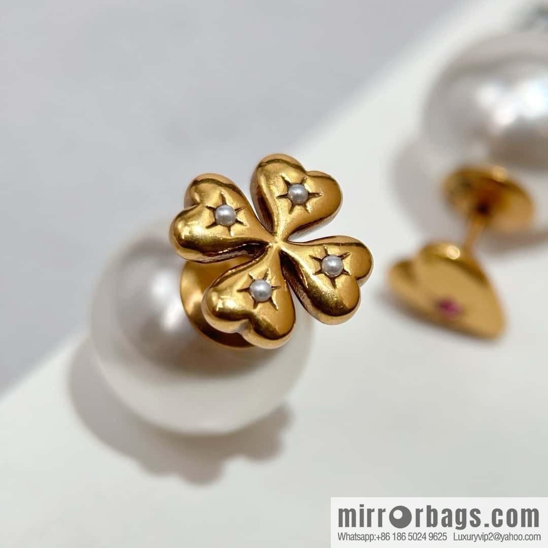 New ☑️ DIOR Dior heart love four-leaf clover pearl stud earrings