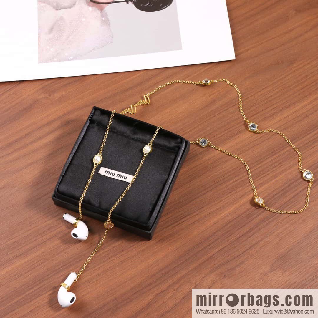 MIU MIU Miu round diamond earphone chain necklace