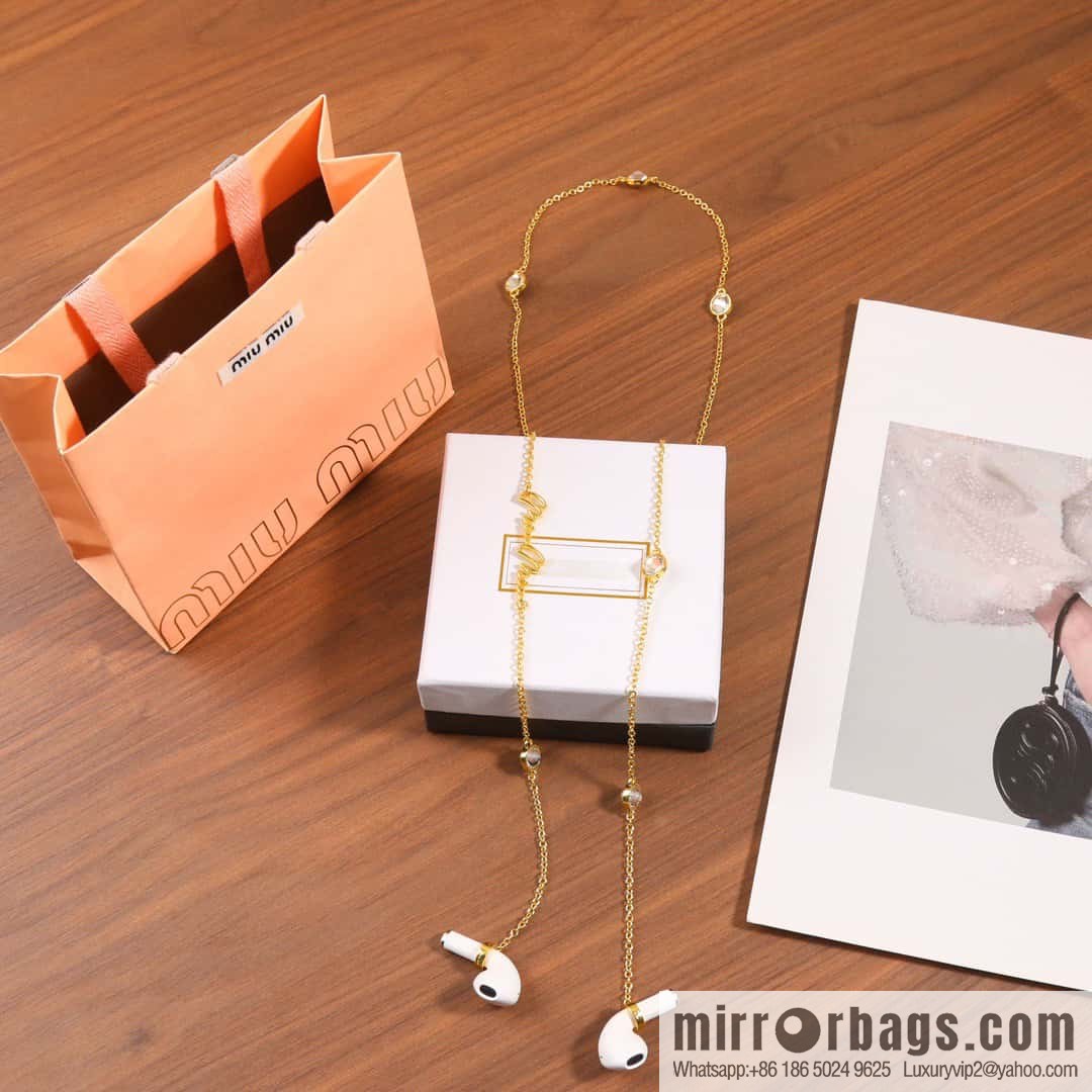 MIU MIU Miu round diamond earphone chain necklace