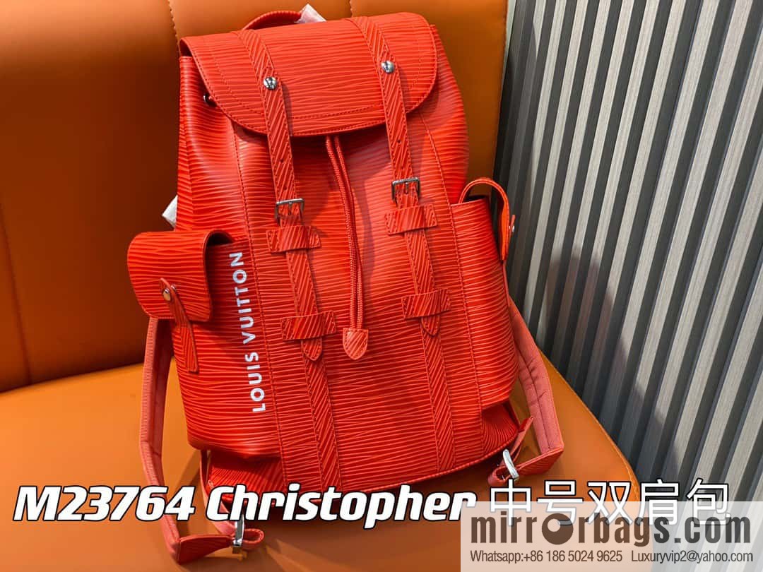 [Original single boutique] M23764 red letters, full leather epi backpack series Christopher medium backpack M41709 M41379