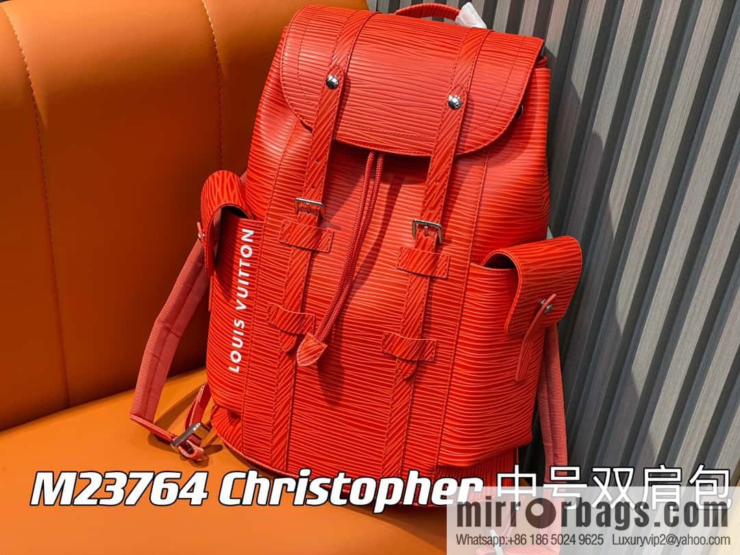 [Original single boutique] M23764 red letters, full leather epi backpack series Christopher medium backpack M41709 M41379