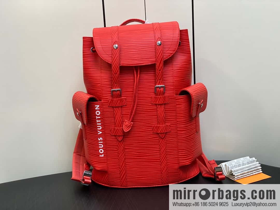 [Original single boutique] M23764 red letters, full leather epi backpack series Christopher medium backpack M41709 M41379