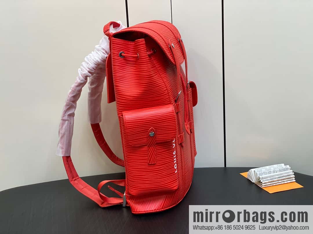 [Original single boutique] M23764 red letters, full leather epi backpack series Christopher medium backpack M41709 M41379