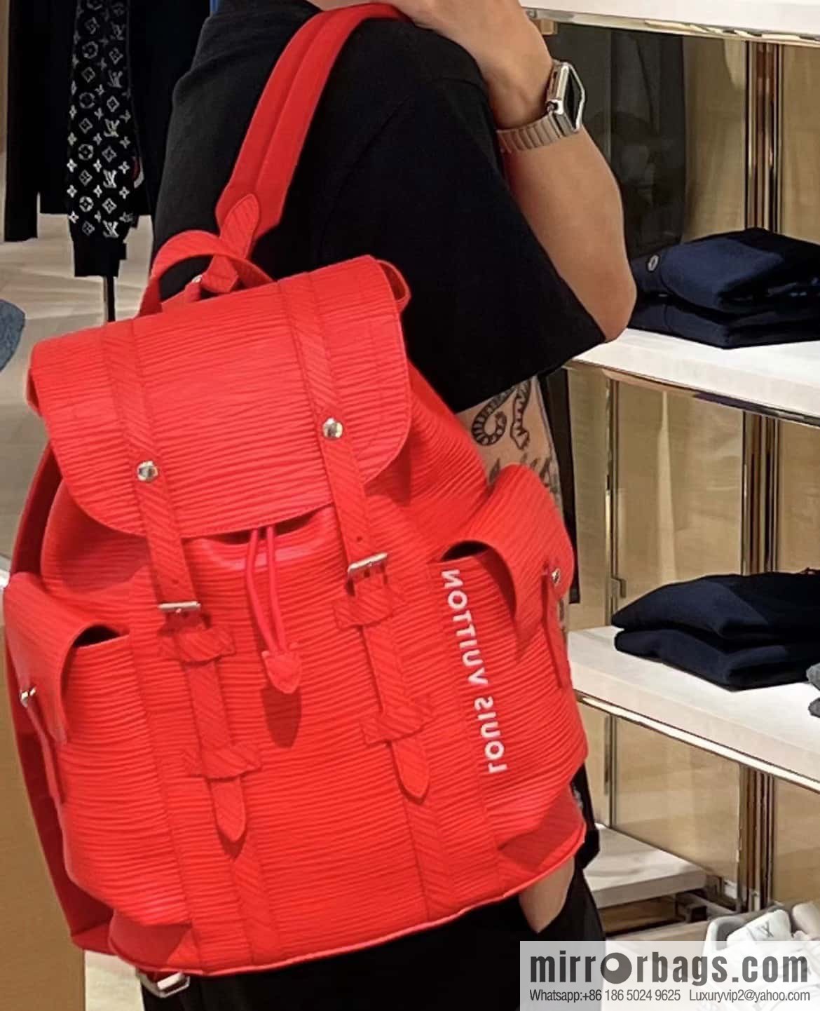 [Original single boutique] M23764 red letters, full leather epi backpack series Christopher medium backpack M41709 M41379