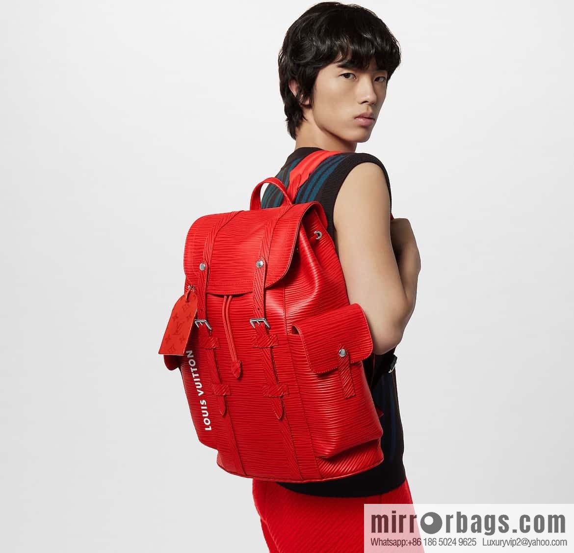 [Original single boutique] M23764 red letters, full leather epi backpack series Christopher medium backpack M41709 M41379