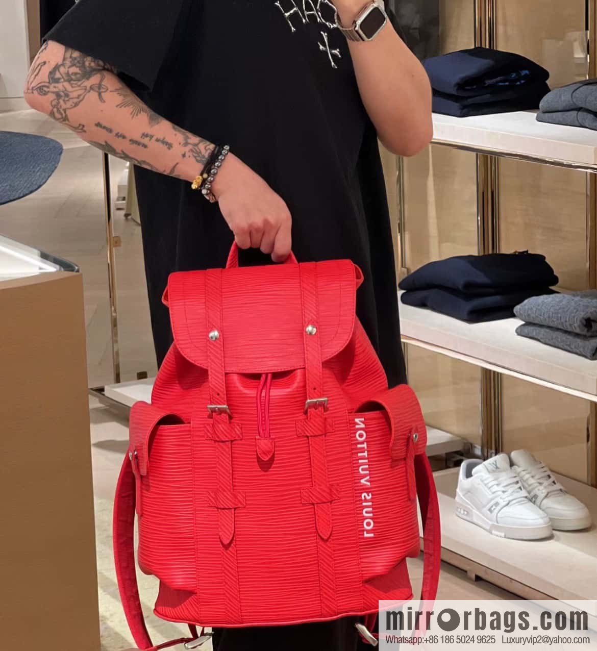 [Original single boutique] M23764 red letters, full leather epi backpack series Christopher medium backpack M41709 M41379