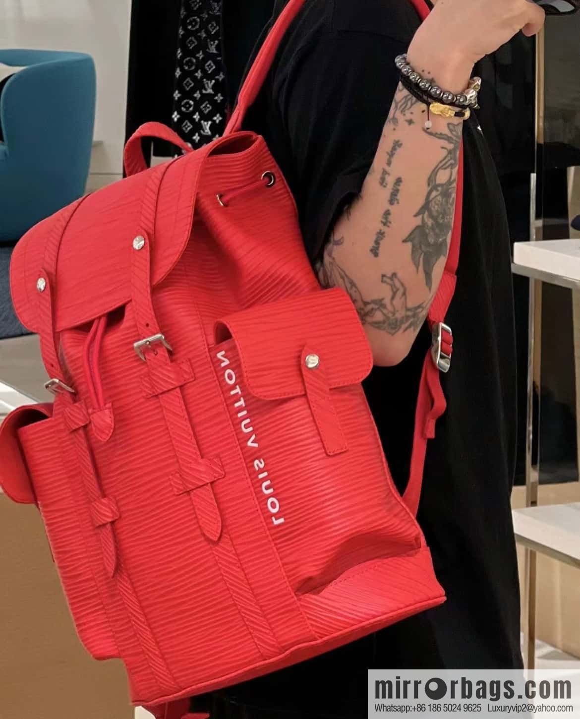 [Original single boutique] M23764 red letters, full leather epi backpack series Christopher medium backpack M41709 M41379