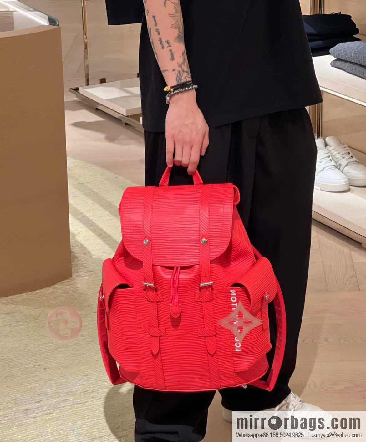 [Original single boutique] M23764 red letters, full leather epi backpack series Christopher medium backpack M41709 M41379