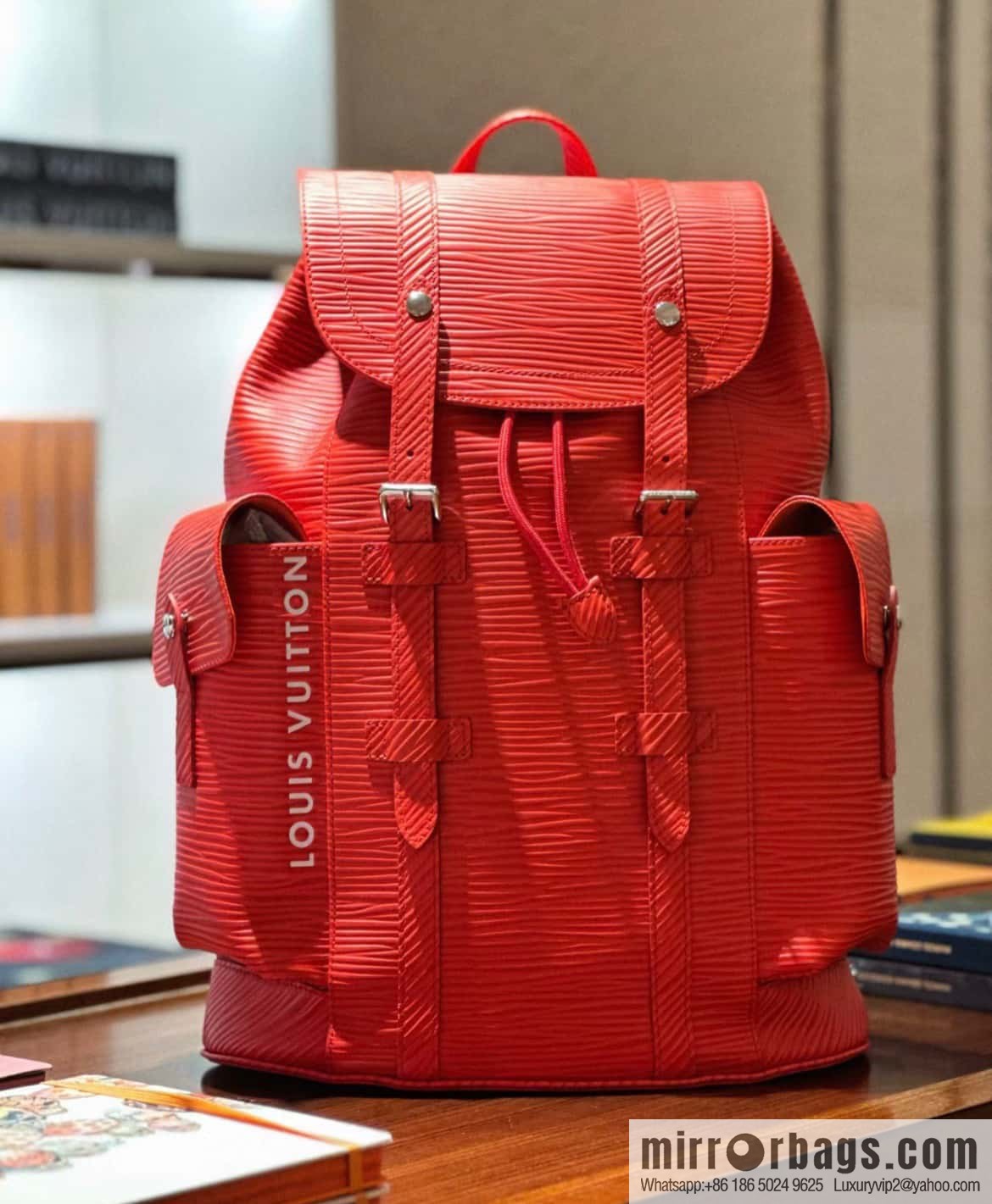 [Original single boutique] M23764 red letters, full leather epi backpack series Christopher medium backpack M41709 M41379