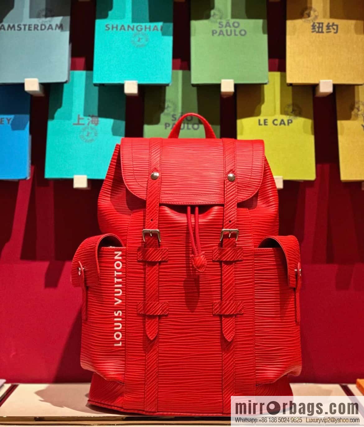 [Original single boutique] M23764 red letters, full leather epi backpack series Christopher medium backpack M41709 M41379