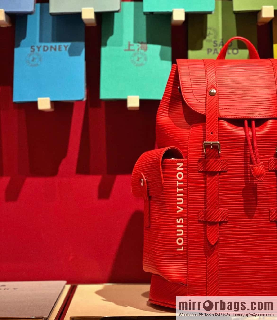 [Original single boutique] M23764 red letters, full leather epi backpack series Christopher medium backpack M41709 M41379