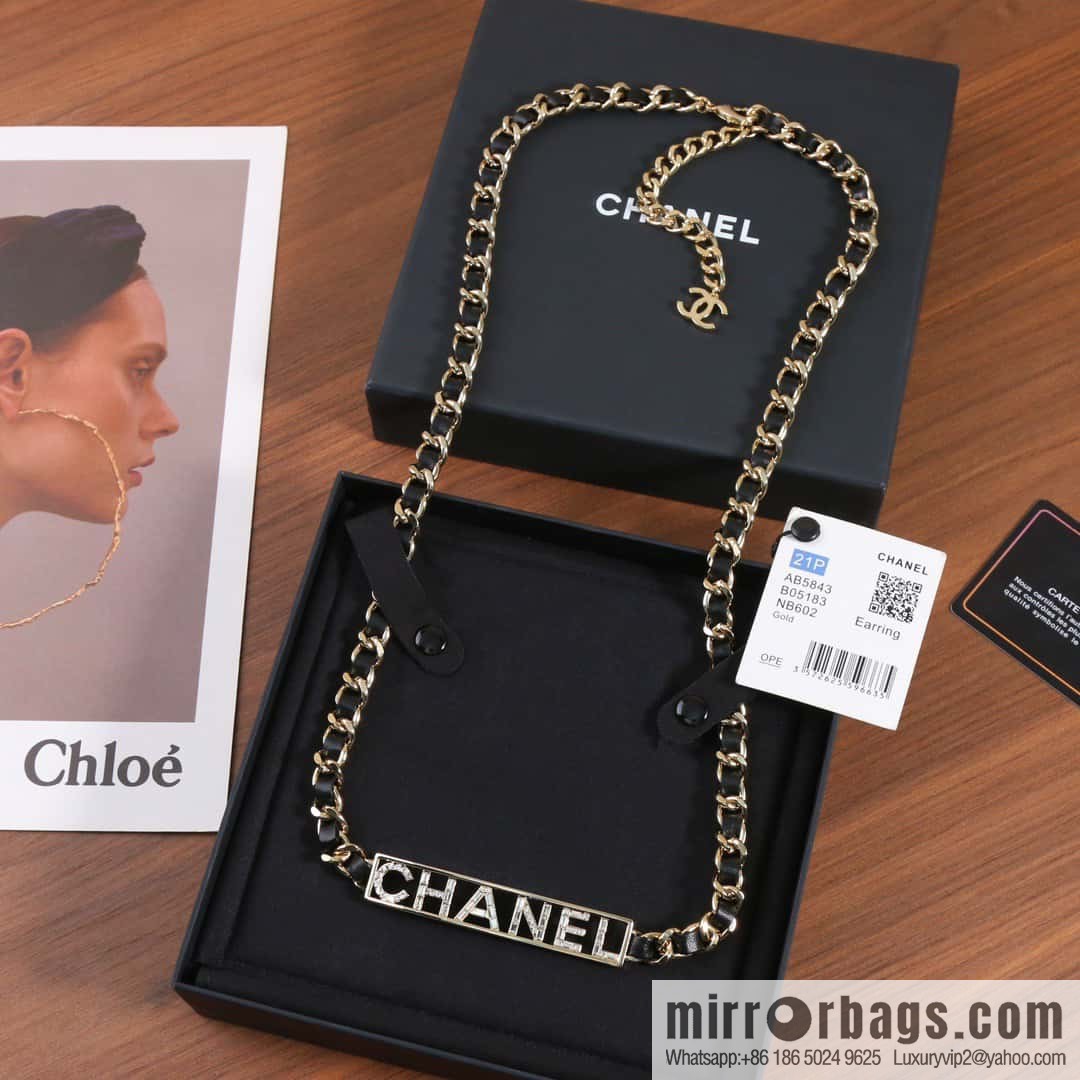 ☀️New ☑️ Chanel CHANEL full diamond letter black leather rope belt belt chain ☀️