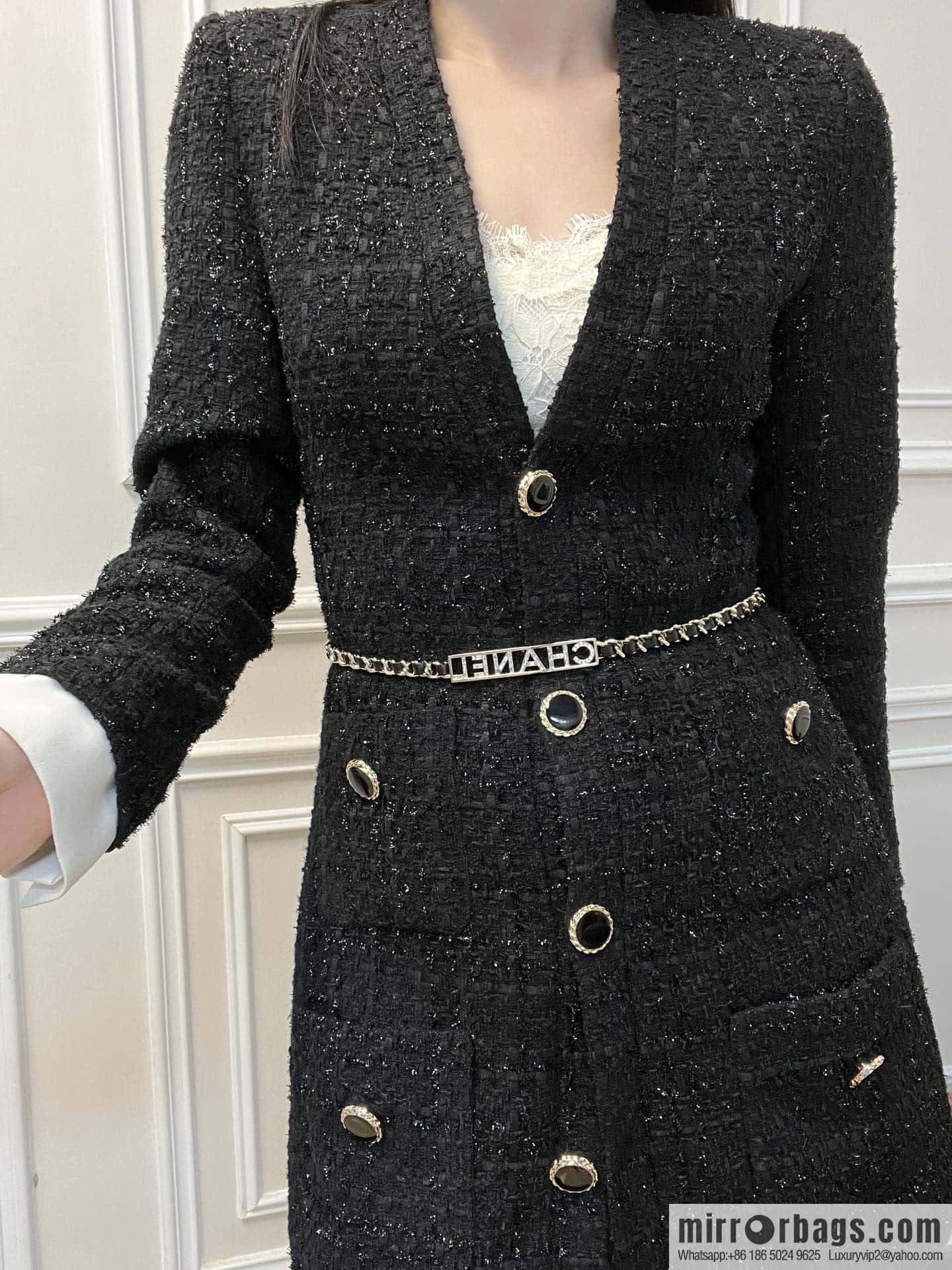 ☀️New ☑️ Chanel CHANEL full diamond letter black leather rope belt belt chain ☀️
