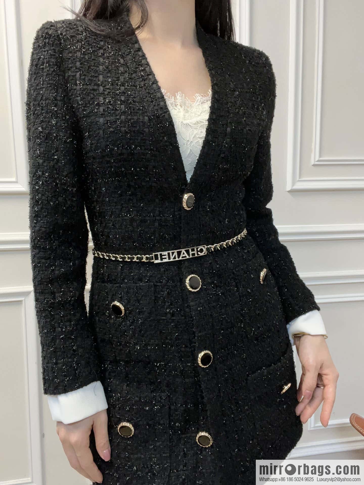 ☀️New ☑️ Chanel CHANEL full diamond letter black leather rope belt belt chain ☀️