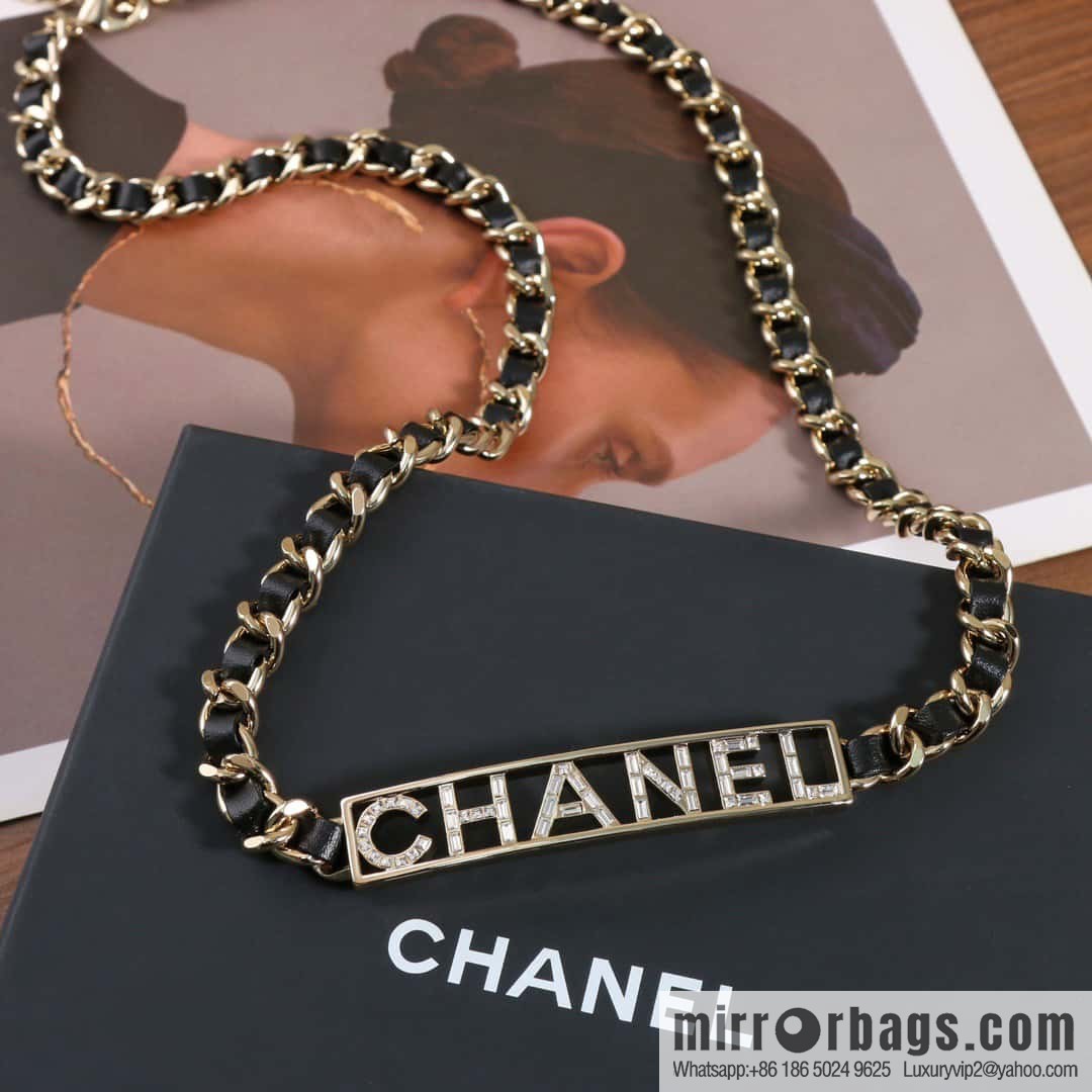 ☀️New ☑️ Chanel CHANEL full diamond letter black leather rope belt belt chain ☀️