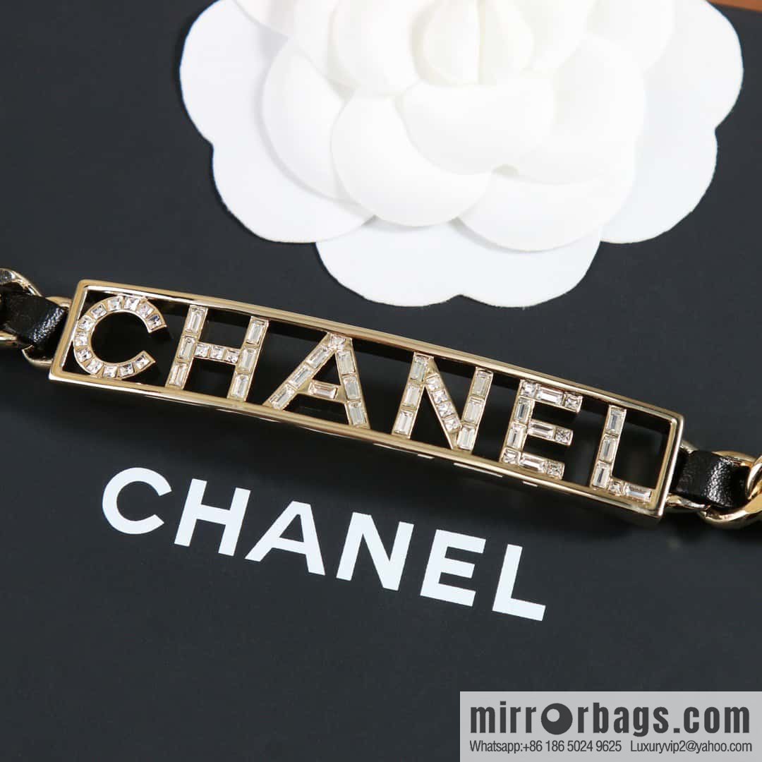 ☀️New ☑️ Chanel CHANEL full diamond letter black leather rope belt belt chain ☀️