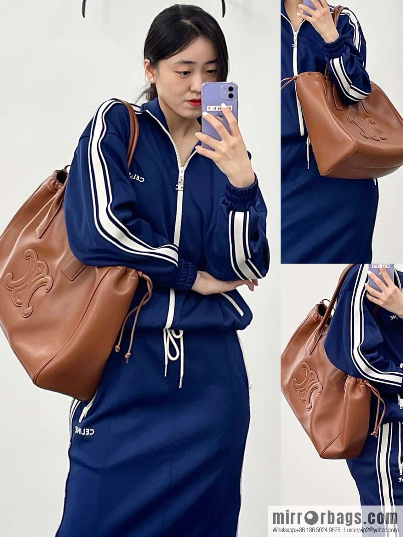 [Premium quality, original leather] CELINE | CABAS TRIOMPHE smooth cow leather (fabric) drawstring bag No.: 199973DU3.04LU