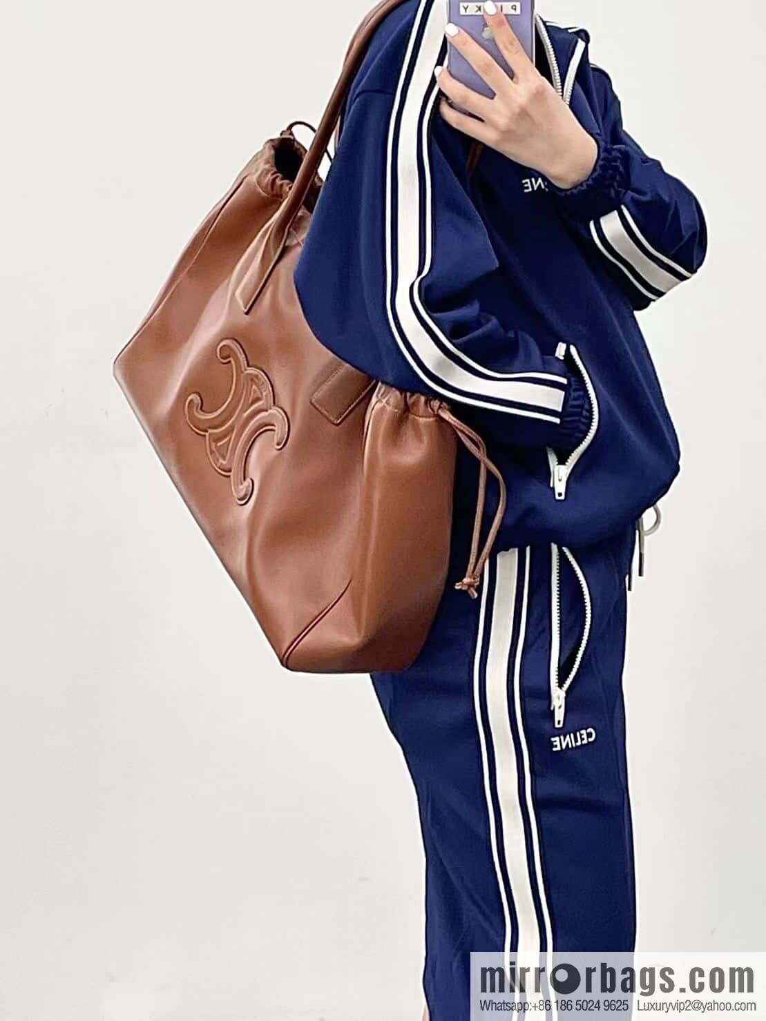 [Premium quality, original leather] CELINE | CABAS TRIOMPHE smooth cow leather (fabric) drawstring bag No.: 199973DU3.04LU