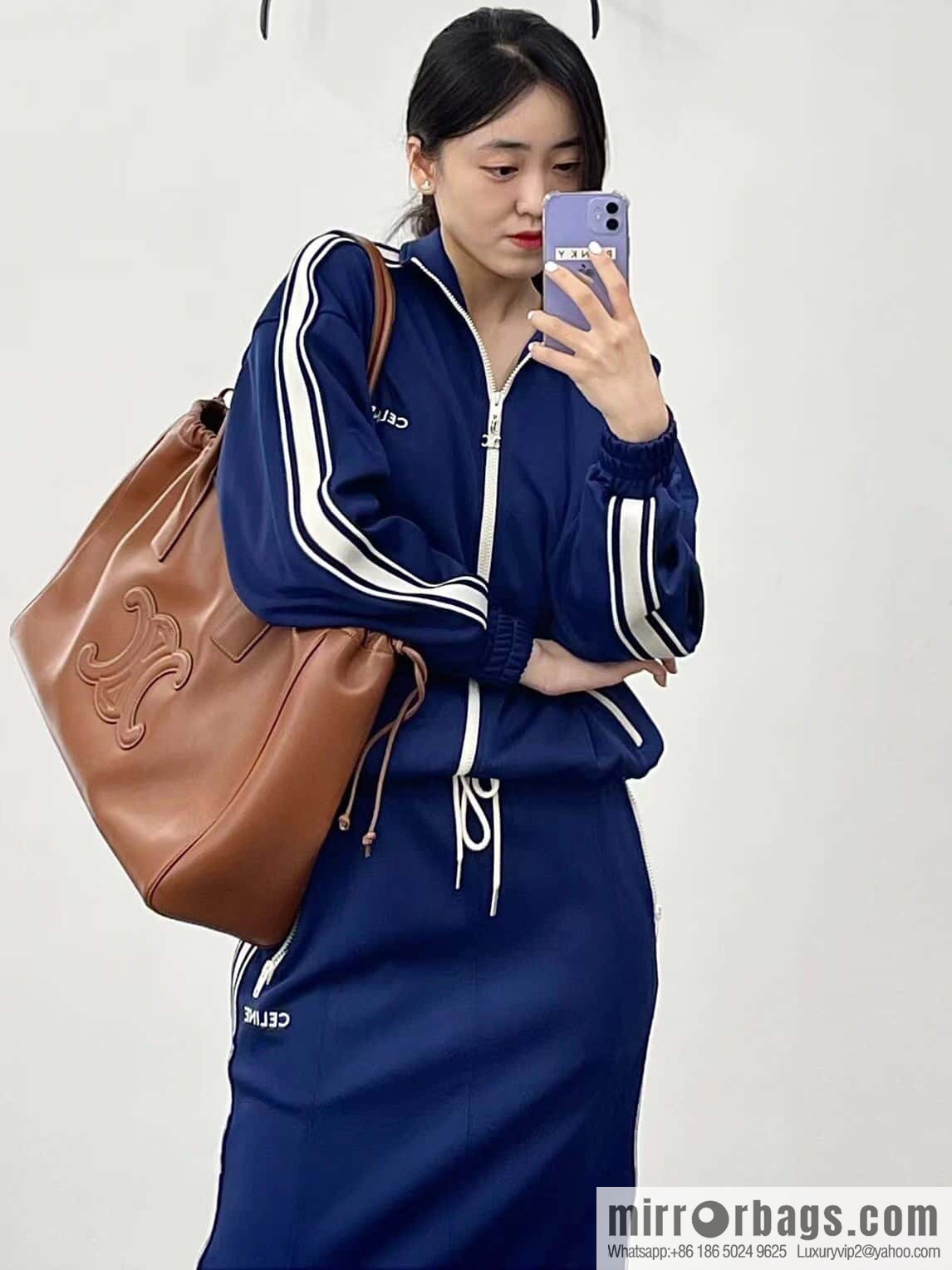 [Premium quality, original leather] CELINE | CABAS TRIOMPHE smooth cow leather (fabric) drawstring bag No.: 199973DU3.04LU