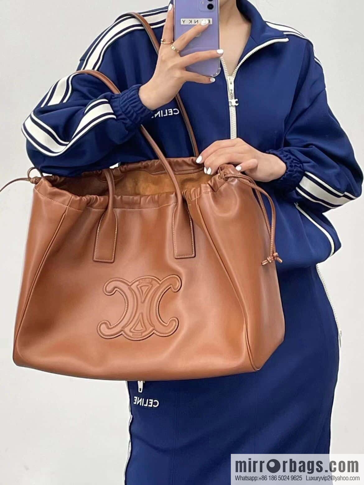 [Premium quality, original leather] CELINE | CABAS TRIOMPHE smooth cow leather (fabric) drawstring bag No.: 199973DU3.04LU