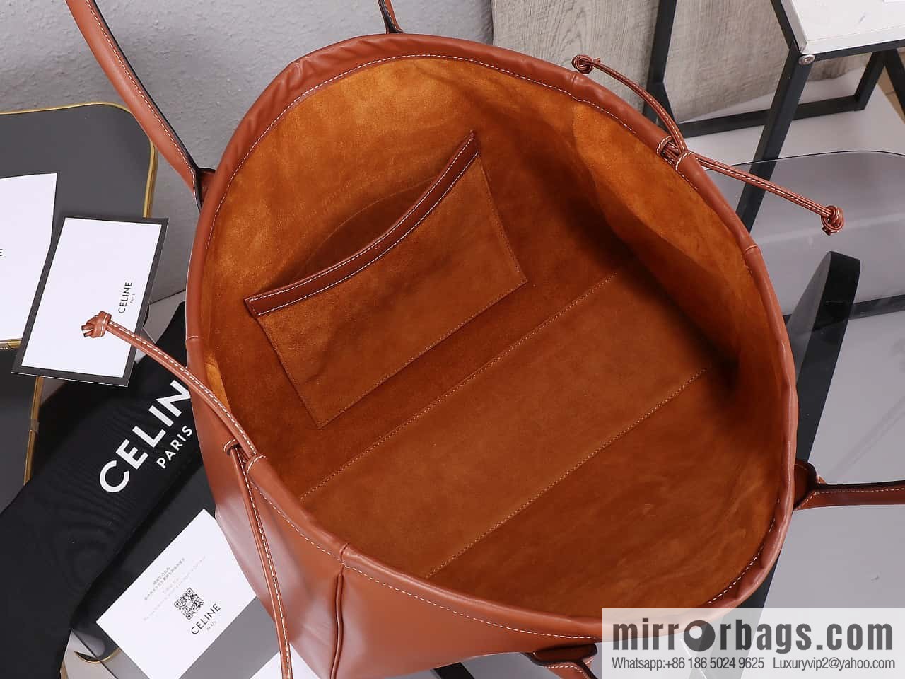 [Premium quality, original leather] CELINE | CABAS TRIOMPHE smooth cow leather (fabric) drawstring bag No.: 199973DU3.04LU