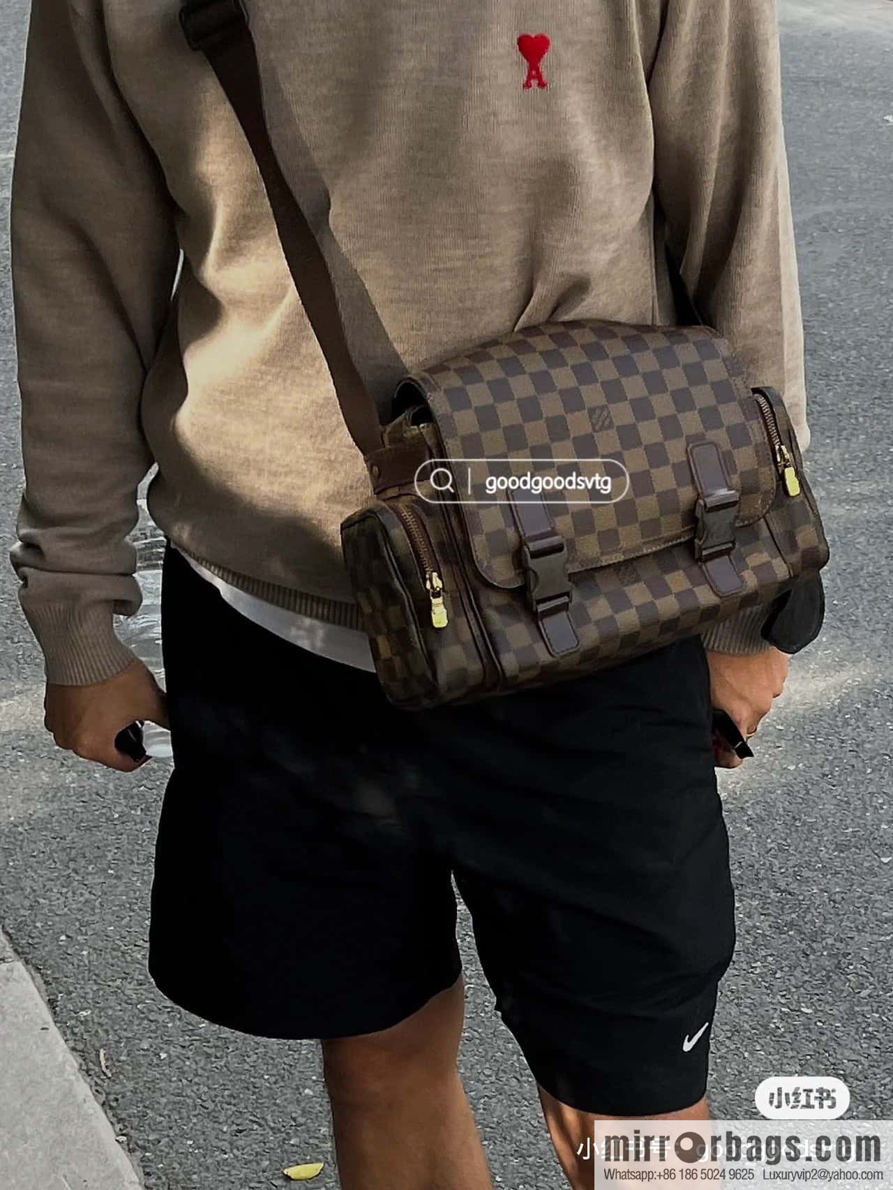[Original order boutique] N51126 coffee grid, medieval men's bag messenger bag series, medieval camera bag