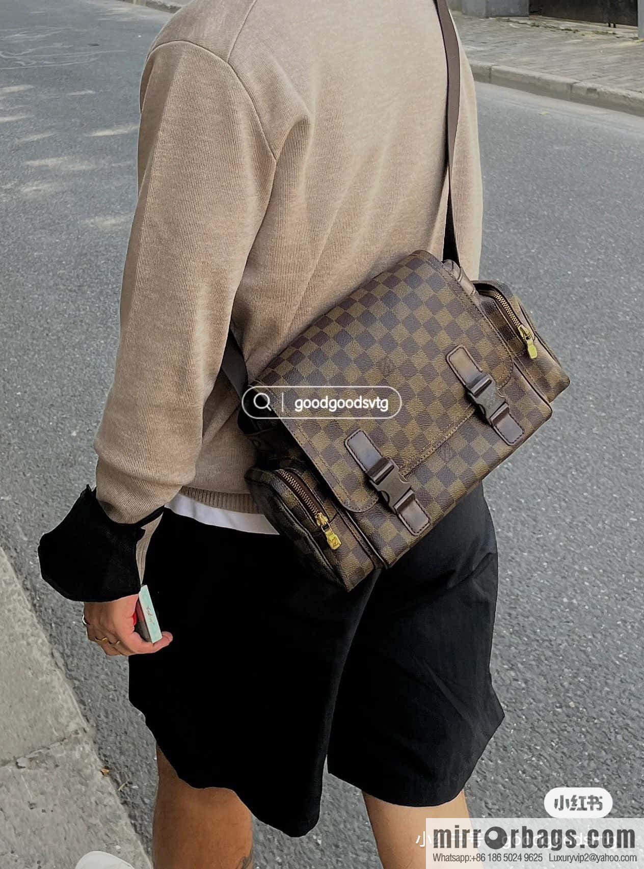 [Original order boutique] N51126 coffee grid, medieval men's bag messenger bag series, medieval camera bag