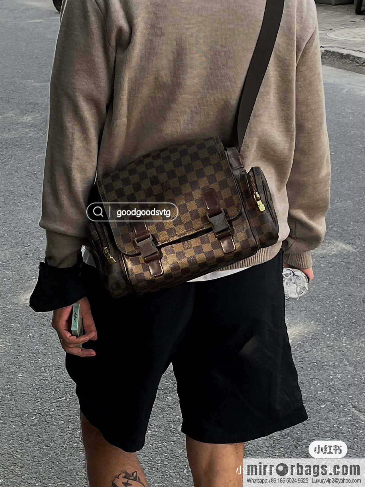 [Original order boutique] N51126 coffee grid, medieval men's bag messenger bag series, medieval camera bag
