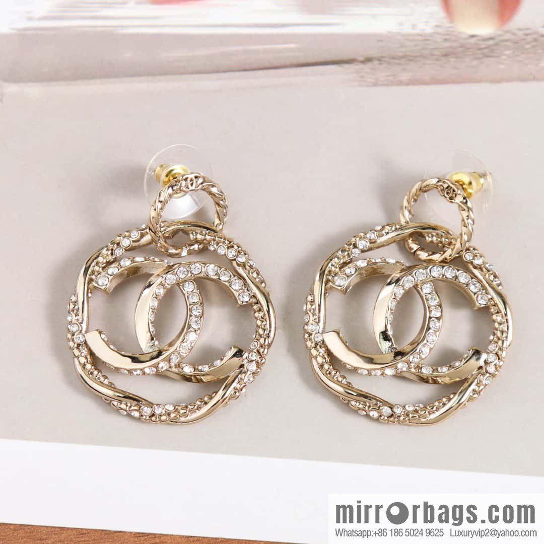 New ☑️ Chanel c2 double c hollow round stud earrings