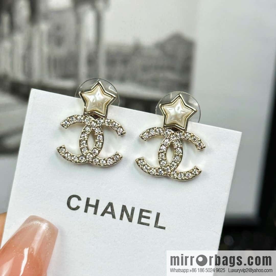 ☀️New ☑️ Chanel C2 double c pentagram ⭐ star stud earrings ☀️