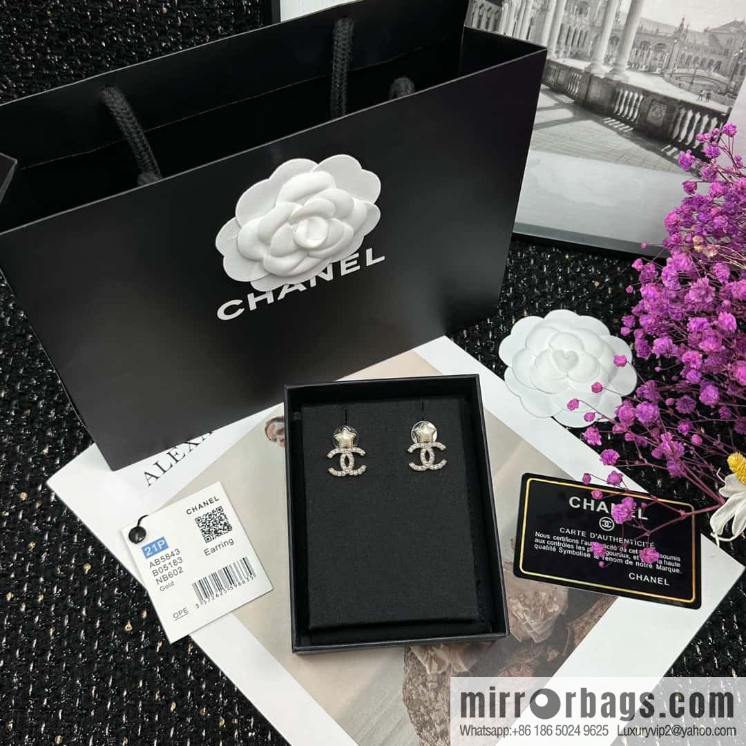 ☀️New ☑️ Chanel C2 double c pentagram ⭐ star stud earrings ☀️