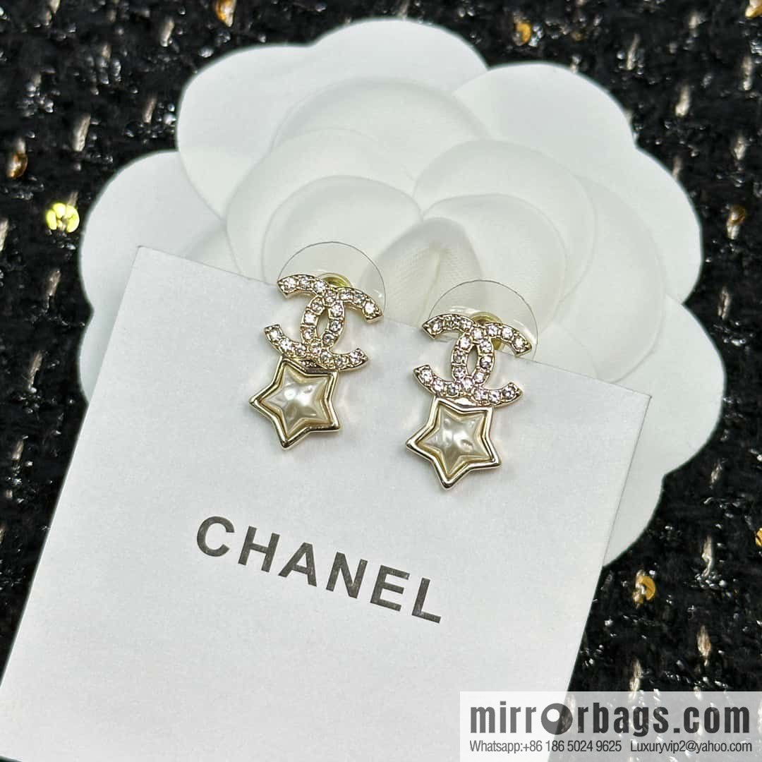 ☀️New ☑️ Chanel C2 double c pentagram ⭐ star stud earrings ☀️