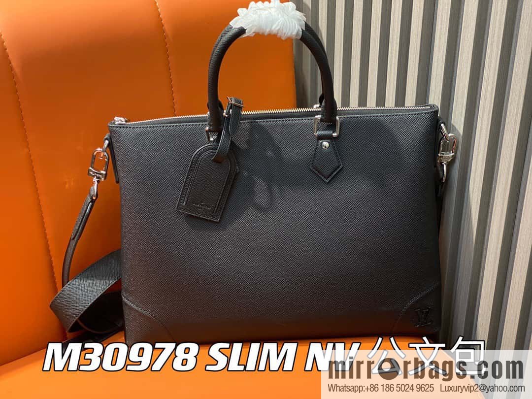 [Original order boutique] M30978 black full leather cross pattern briefcase series SLIM NV briefcase